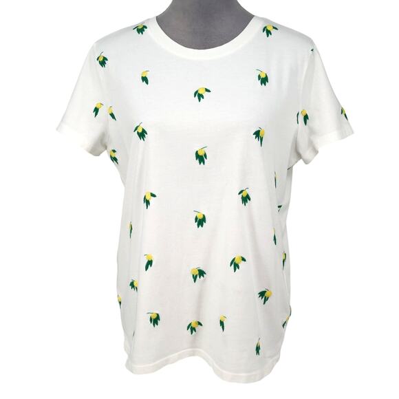 Lucky Brand Tops - Lucky Brand Top Womens Large White Cotton Embroidered Lemons T-shirt Novelty